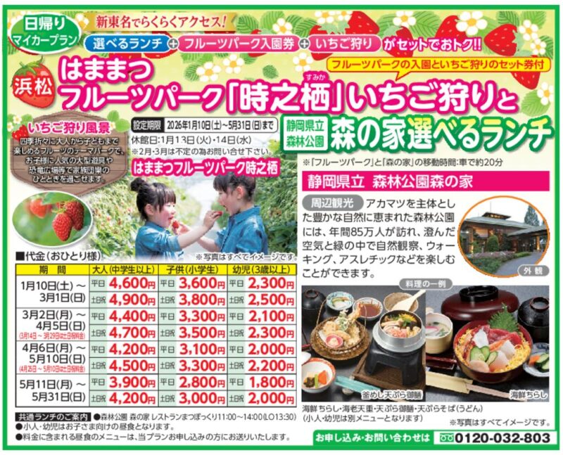 はままつフルーツパーク「時之栖(すみか)」いちご狩りと森の家 選べるランチ