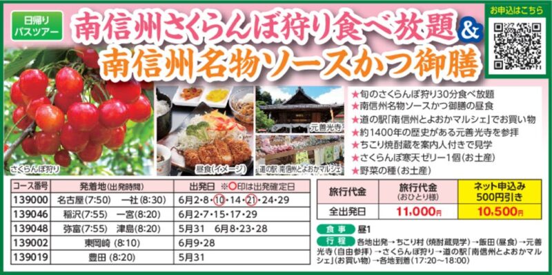 南信州さくらんぼ狩り食べ放題＆南信州名物ソースかつ御膳