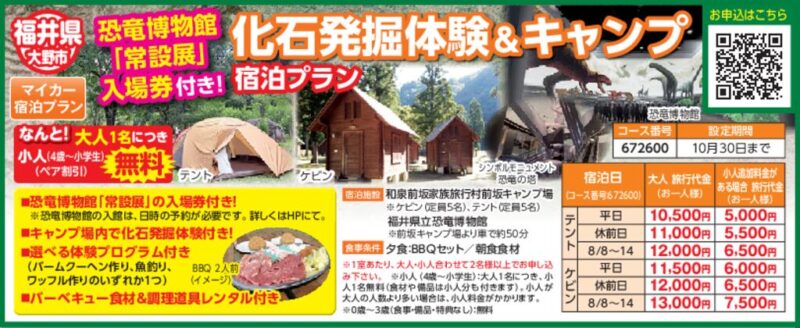化石発掘体験＆キャンプ（恐竜博物館「常設展」入場券付き）